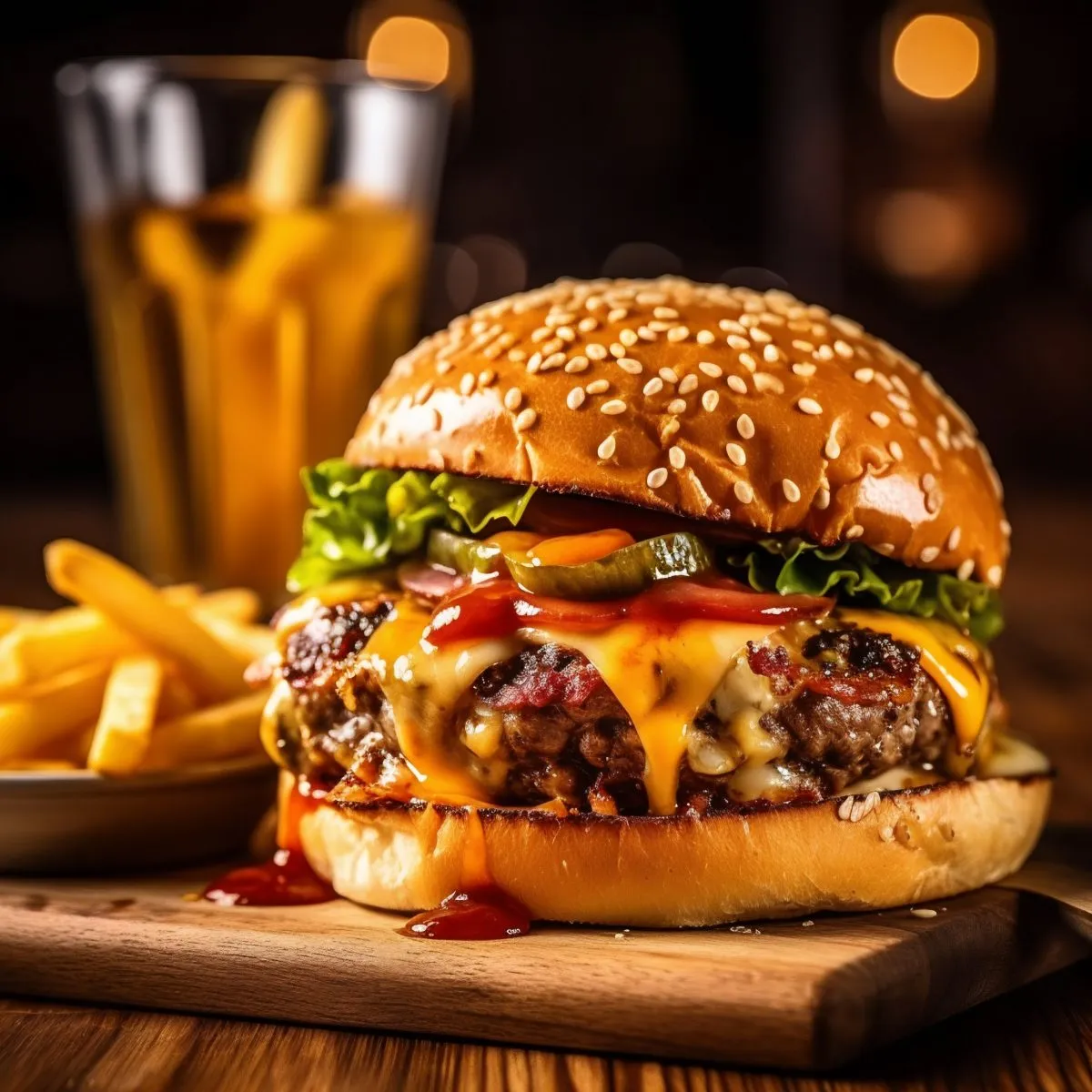 Burger with melted cheese