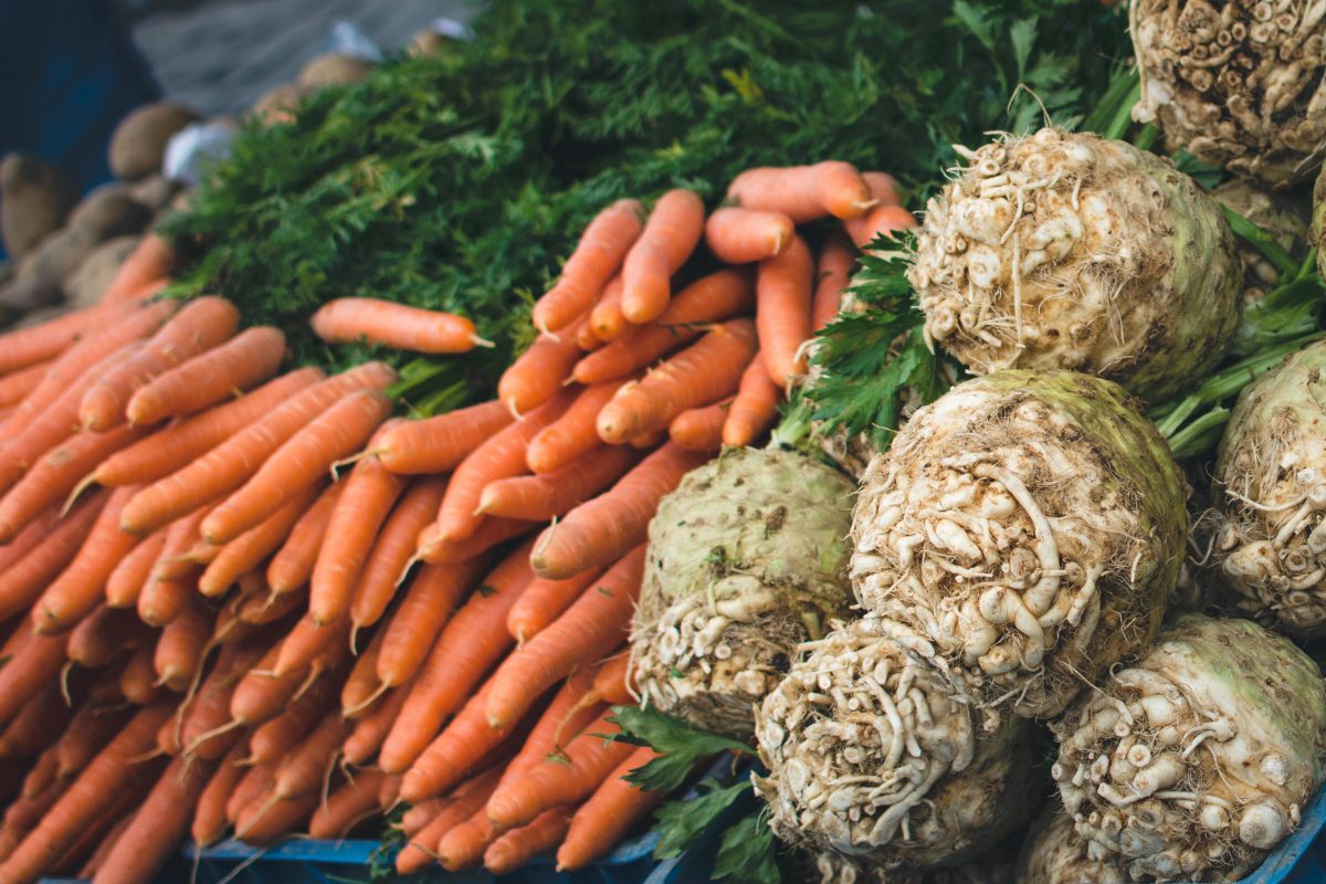 Celery and carrots at a market