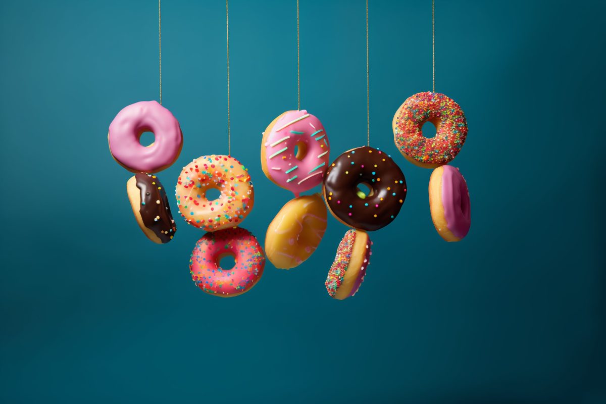 Colorful donuts on a blue background