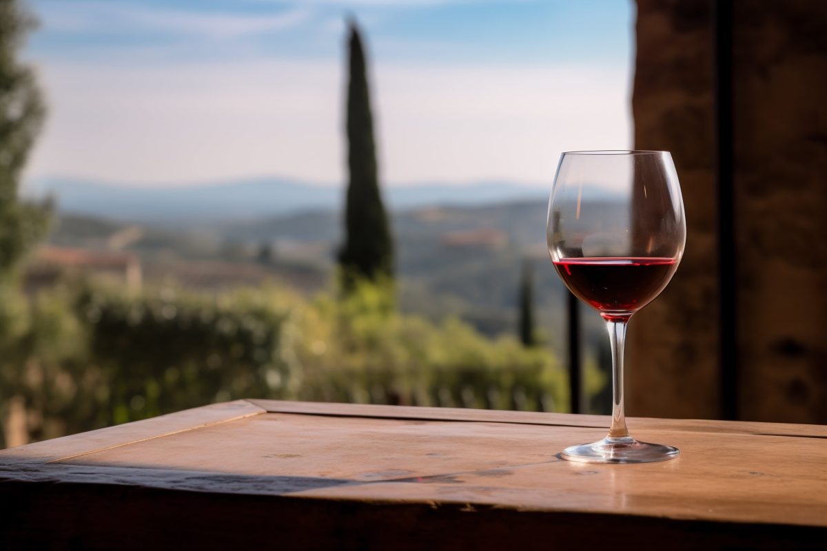 Glass of red wine in Tuscany