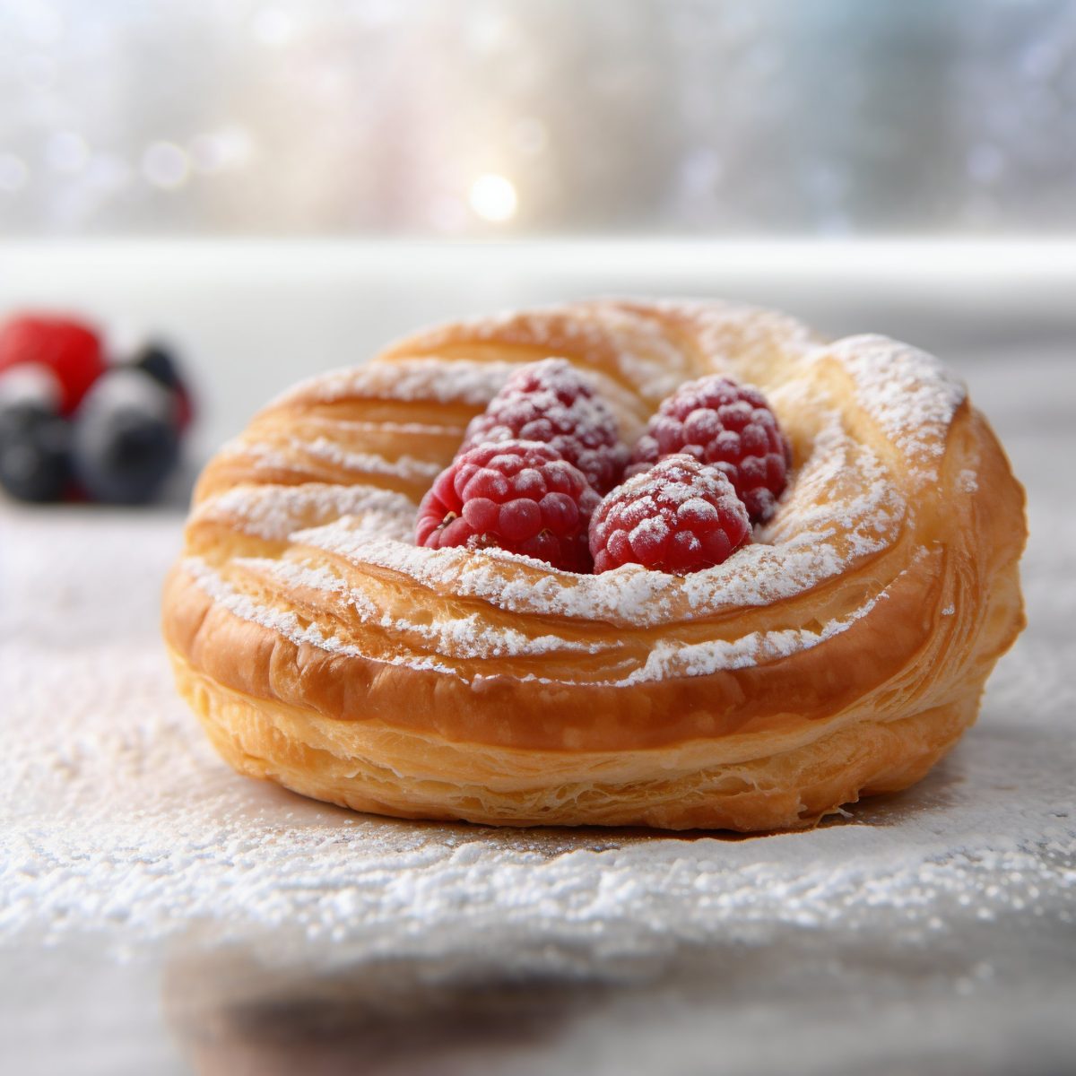 Pastry with sugar and raspberries
