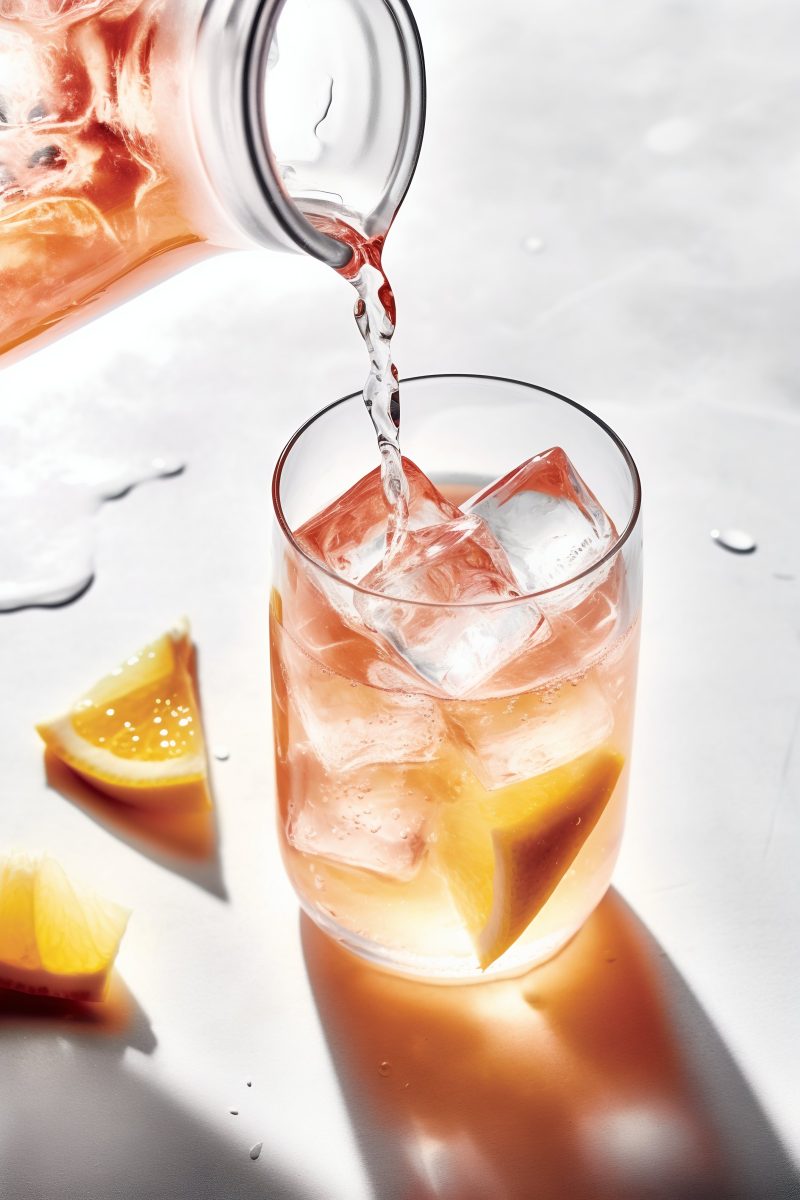 Pouring lemonade with ice