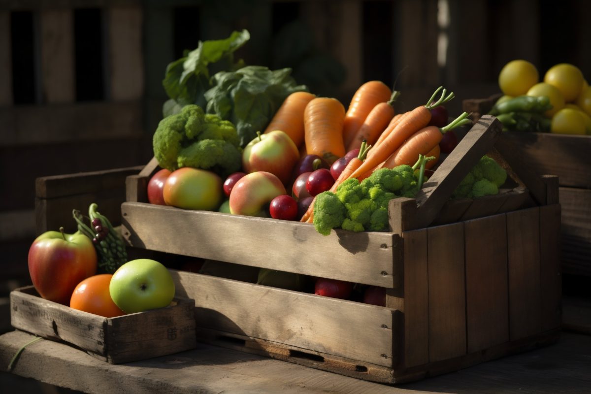 Wooden crate with vegetables