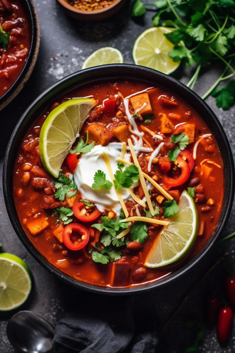 Spicy Vegan Chili with Fresh Lime and Cilantro